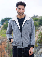 Campus Sutra Heathered Jacket With Fleece Detail