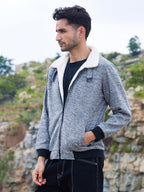 Campus Sutra Heathered Jacket With Fleece Detail