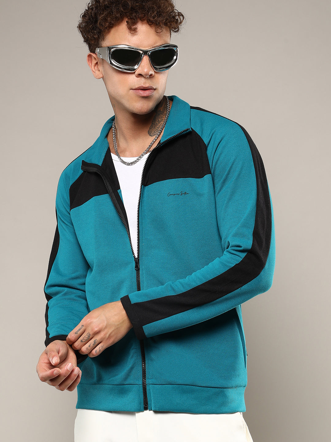 Campus Sutra Zip-Front Jacket With Contrast Detail