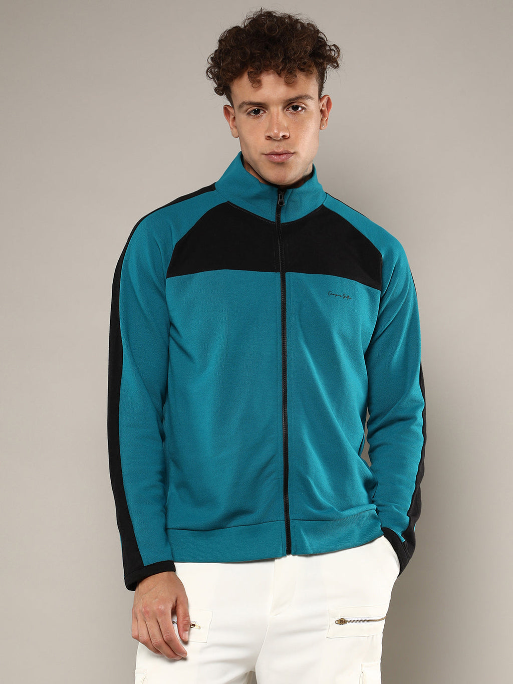 Campus Sutra Zip-Front Jacket With Contrast Detail