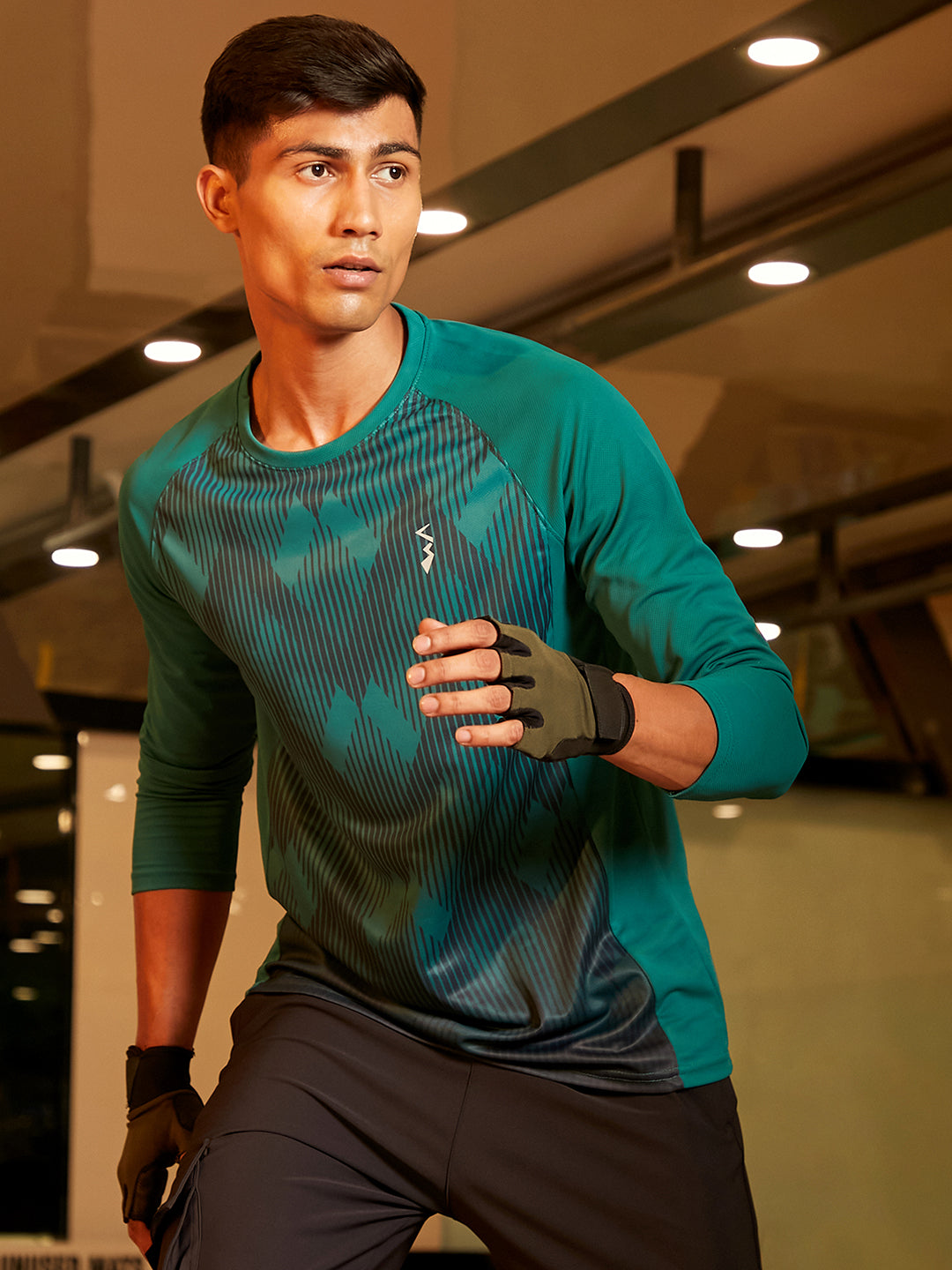 Campus Sutra Geometric Activewear T-Shirt