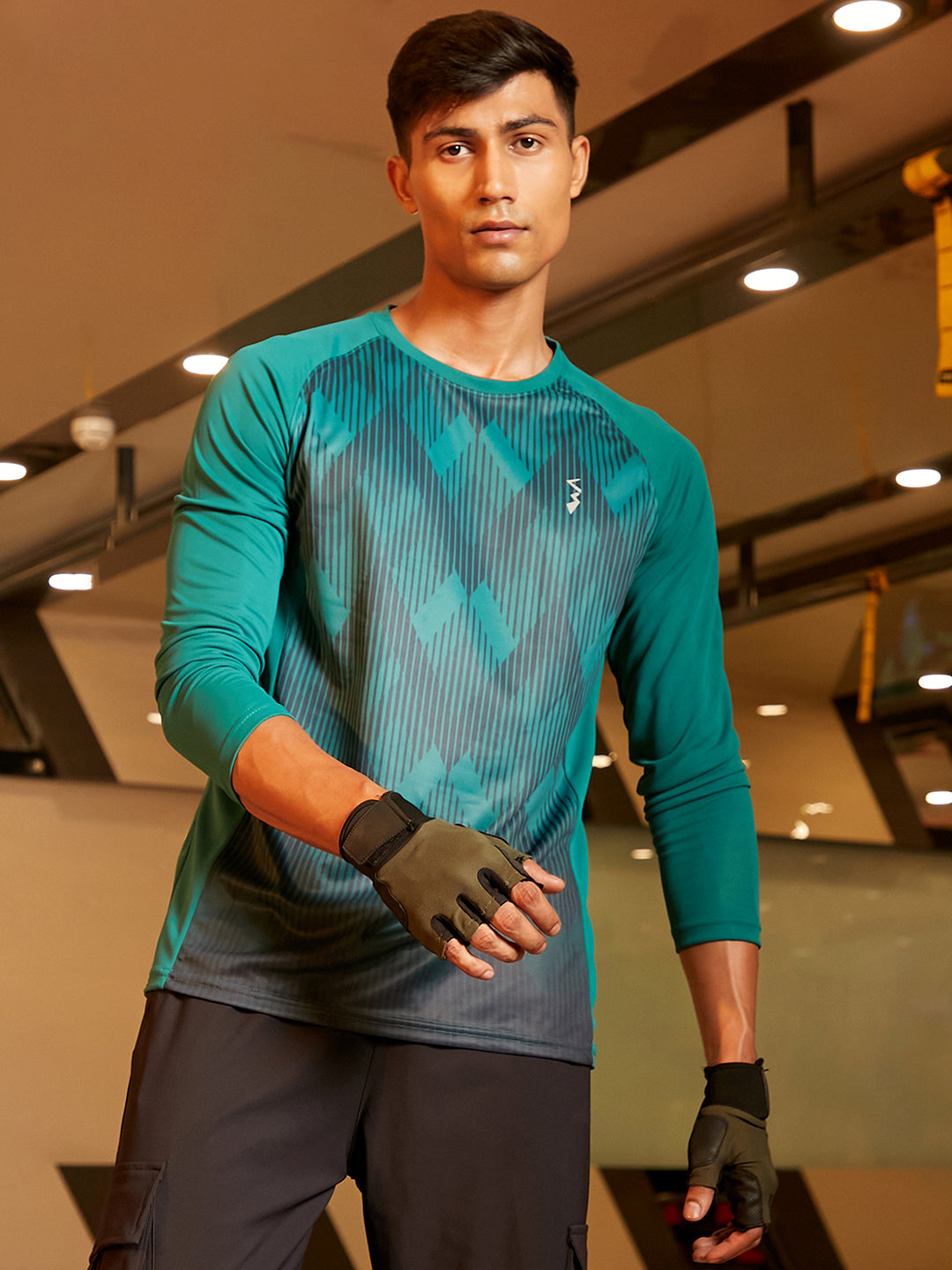 Campus Sutra Geometric Activewear T-Shirt