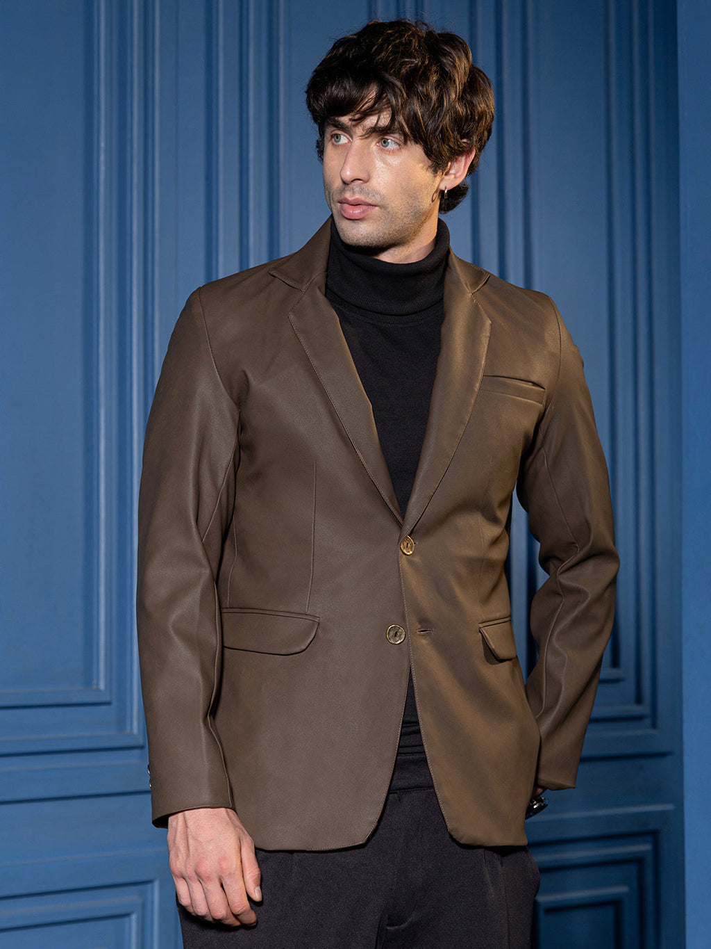 Campus Sutra Tailored-Leather Blazer