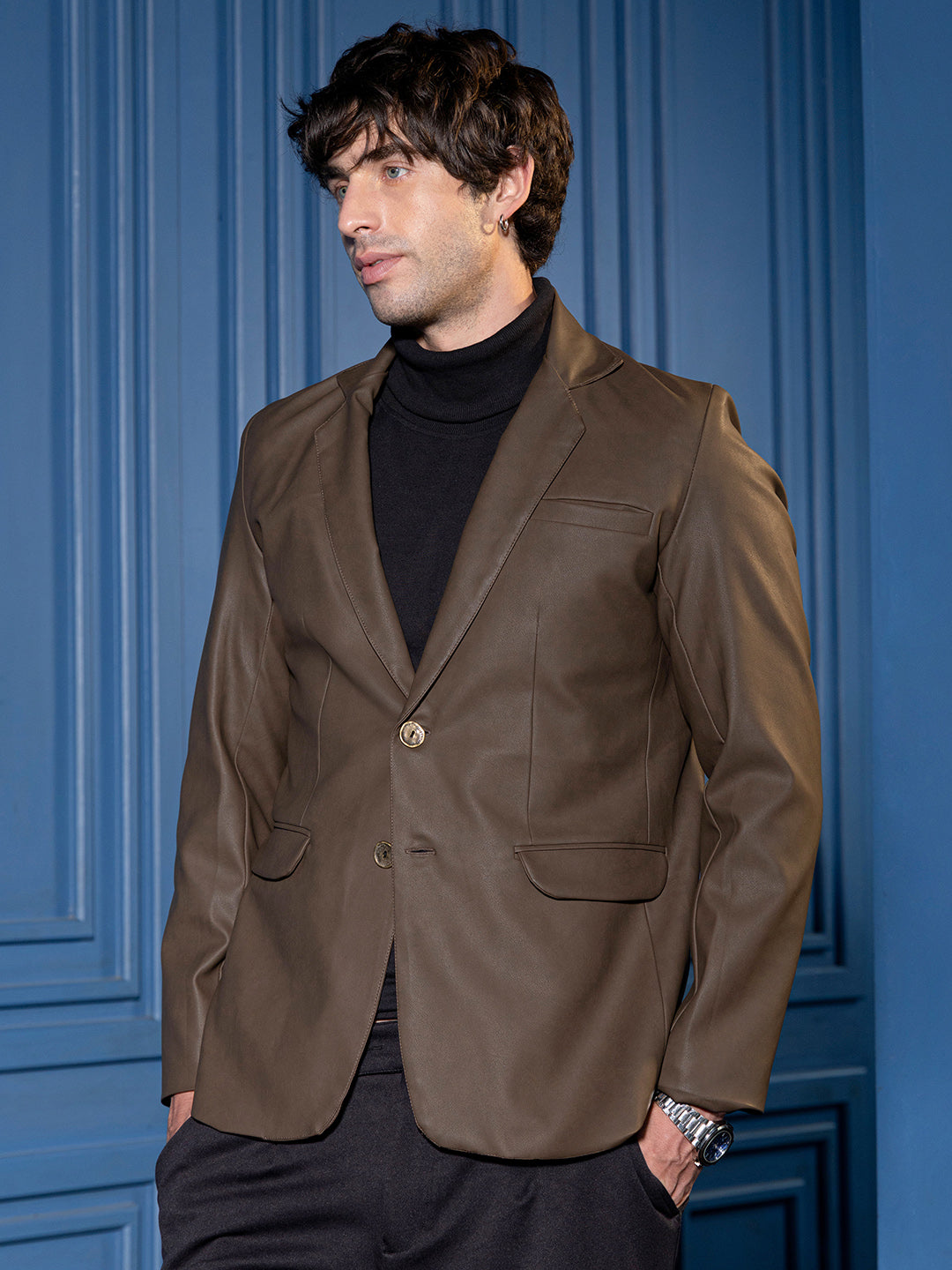 Campus Sutra Tailored-Leather Blazer