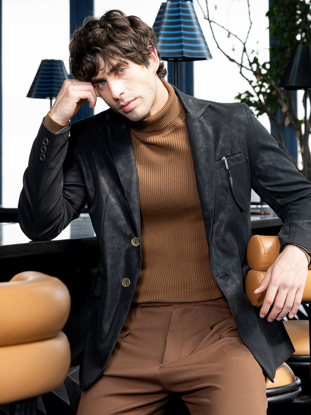 Campus Sutra Tailored-Leather Blazer