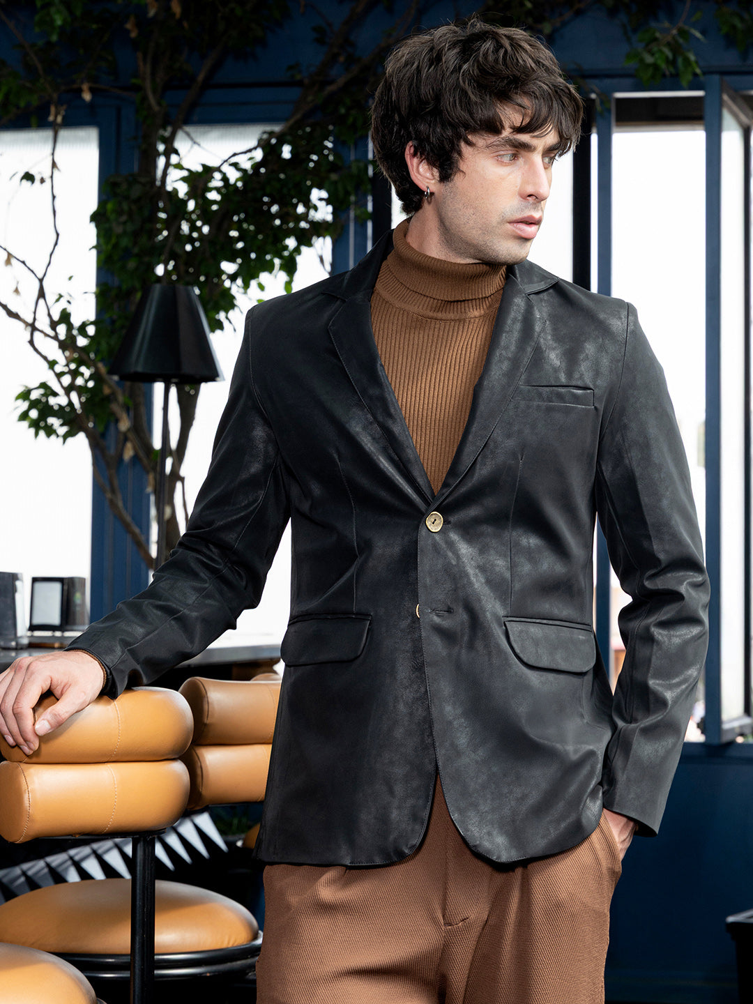 Campus Sutra Tailored-Leather Blazer