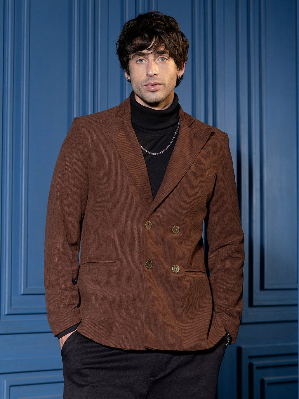 Campus Sutra Double-Breasted Corduroy Blazer