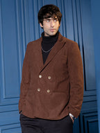 Campus Sutra Double-Breasted Corduroy Blazer