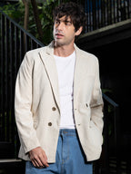 Campus Sutra Double-Breasted Corduroy Blazer