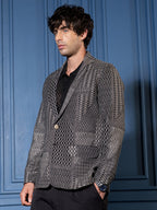Campus Sutra Tailored Geometric-Block Jacquard Blazer