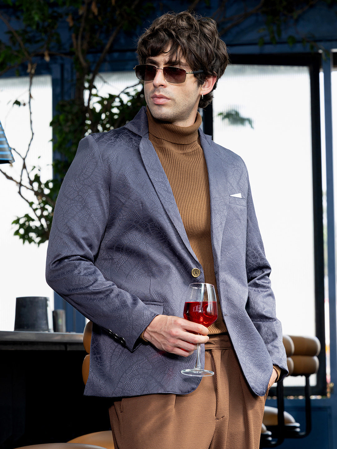 Campus Sutra Tailored Reptilia Jacquard Blazer