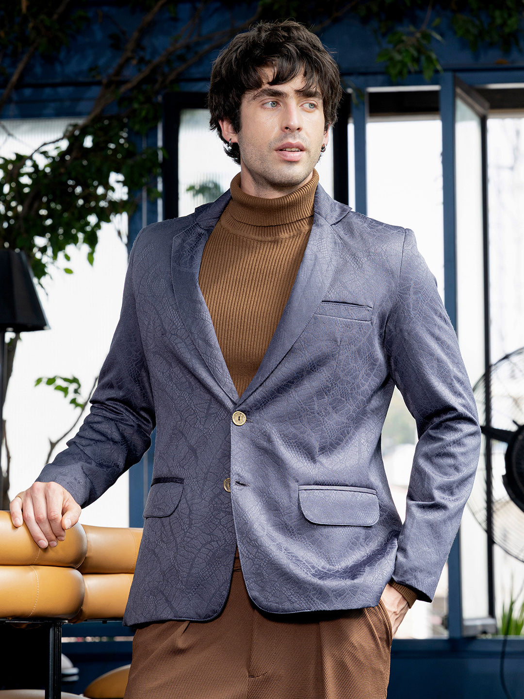 Campus Sutra Tailored Reptilia Jacquard Blazer