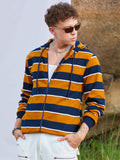 Campus Sutra Men's Horizontal Striped Zip-Front Hoodie