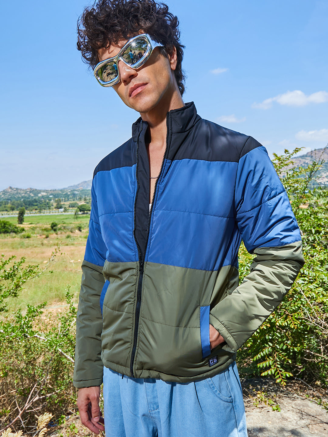 Campus Sutra Contrast Panel Puffer Jacket