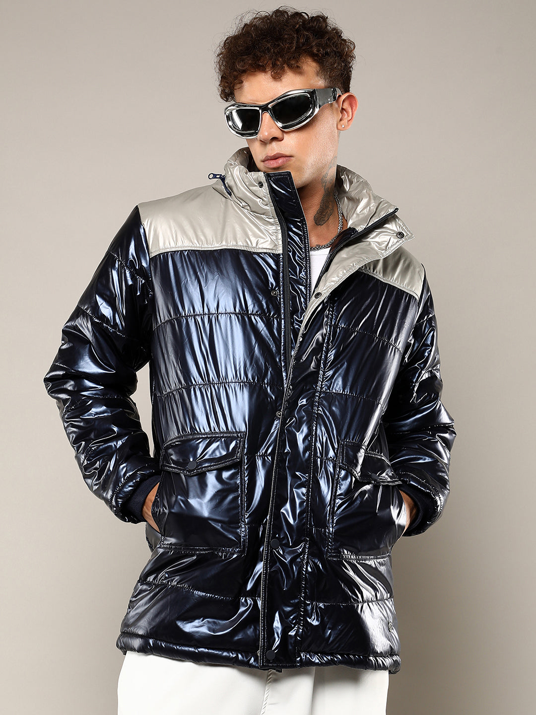 Campus Sutra Zip-Front Puffer Jacket With Fur Detail