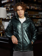 Campus Sutra Metallic Zip-Front Quilted Jacket