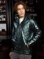 Campus Sutra Metallic Zip-Front Quilted Jacket