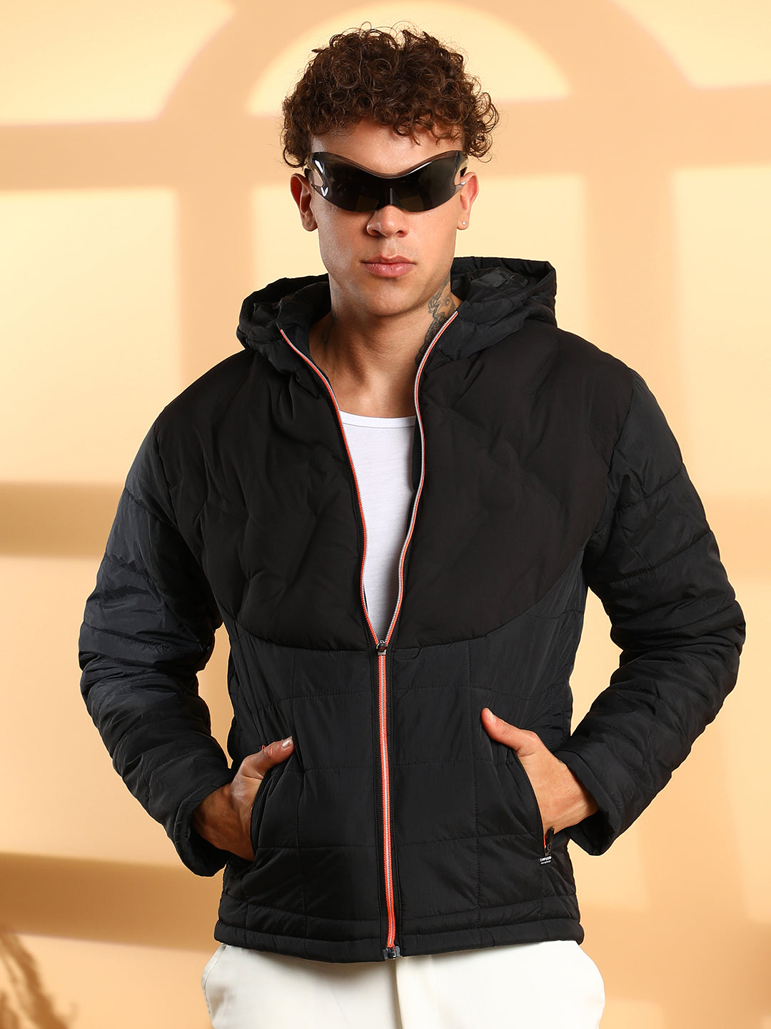 Campus Sutra Puffer Jacket With Contrast Zipper