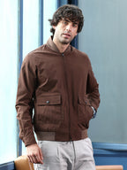 Campus Sutra Zip-Front Waffle Bomber Jacket