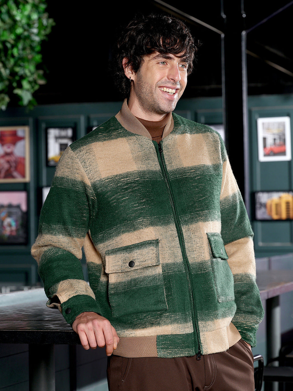Campus Sutra Zip-Front Buffalo Bomber Jacket