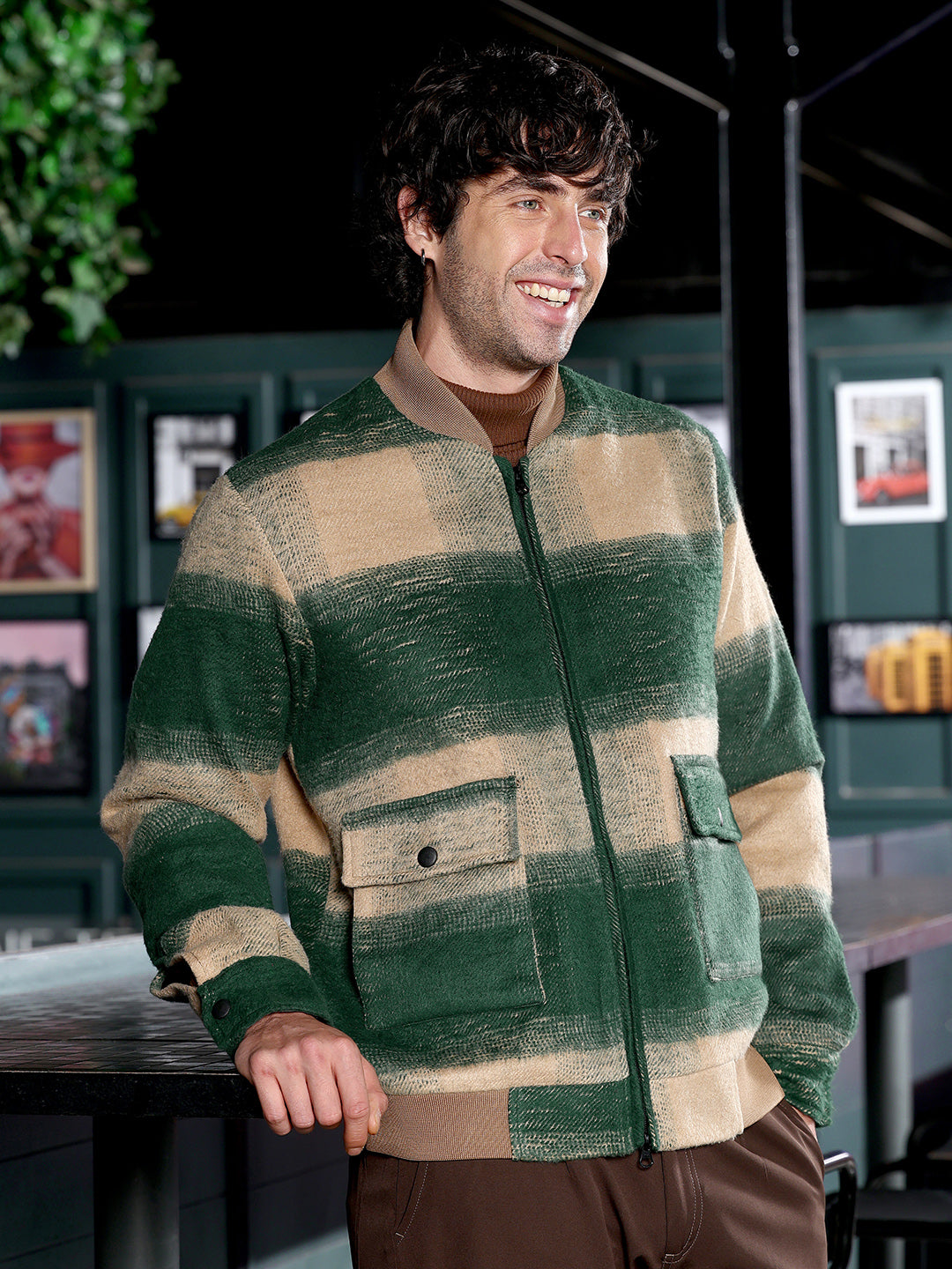 Campus Sutra Zip-Front Buffalo Bomber Jacket
