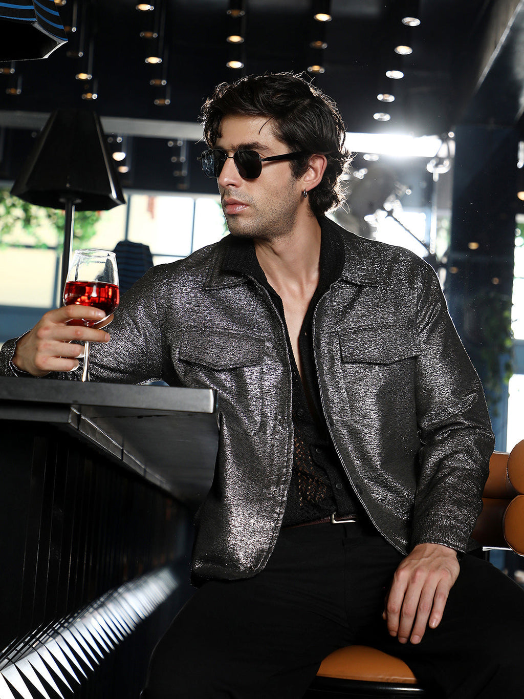 Campus Sutra Gleam Utility-Jacquard Bomber Jacket