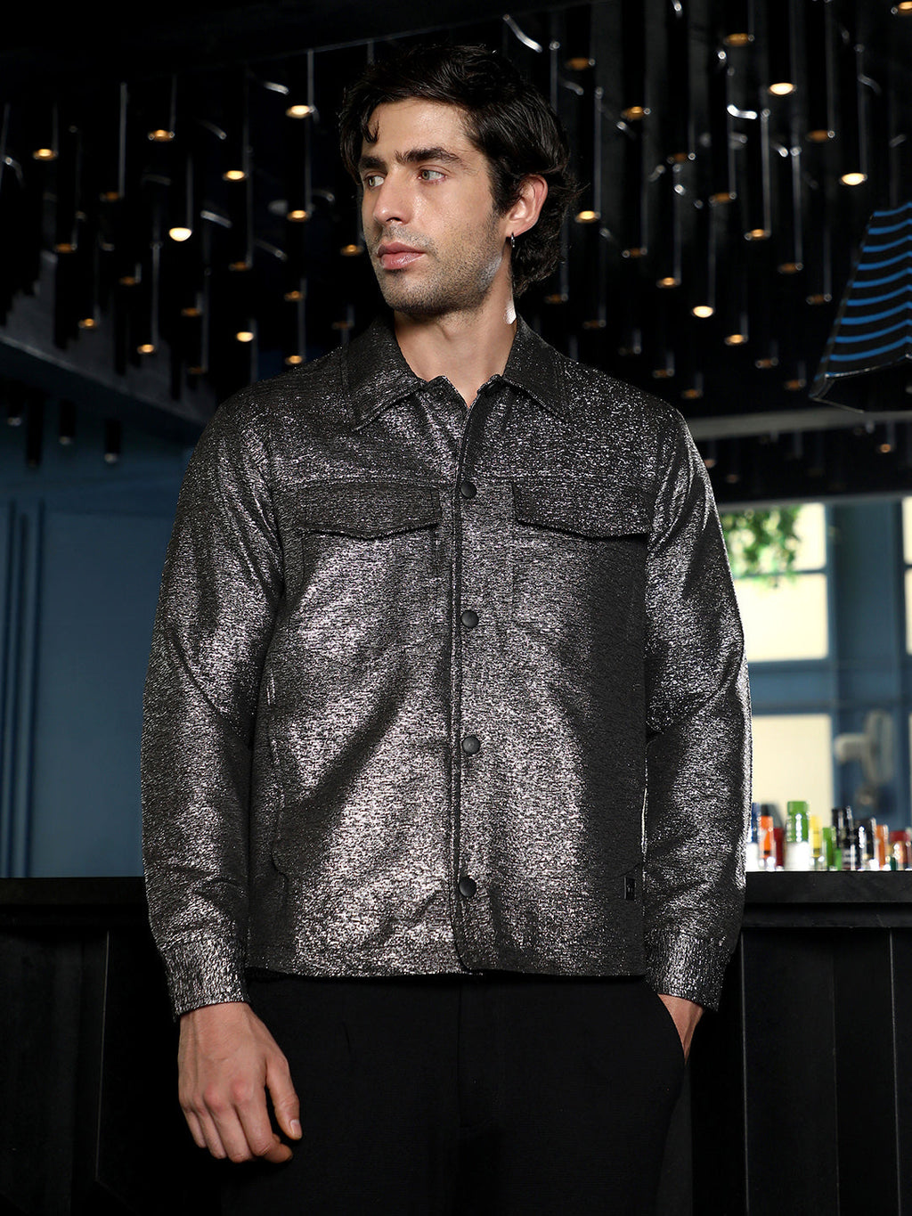 Campus Sutra Gleam Utility-Jacquard Bomber Jacket