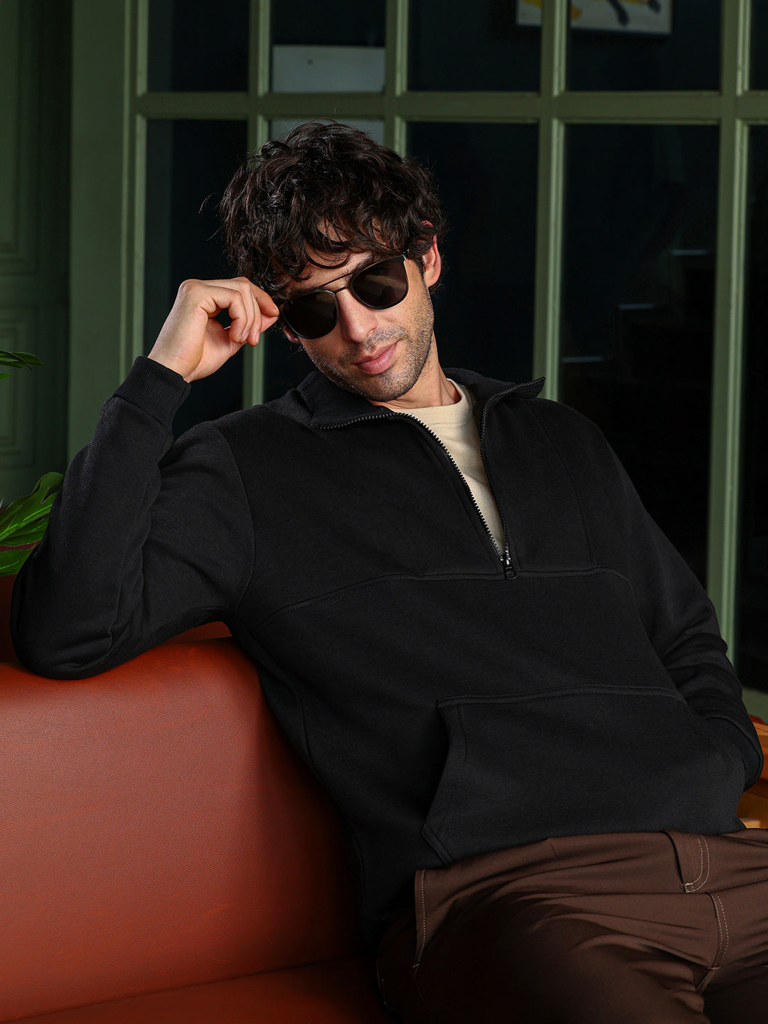 Campus Sutra Panel-Stitch Knit Sweatshirt