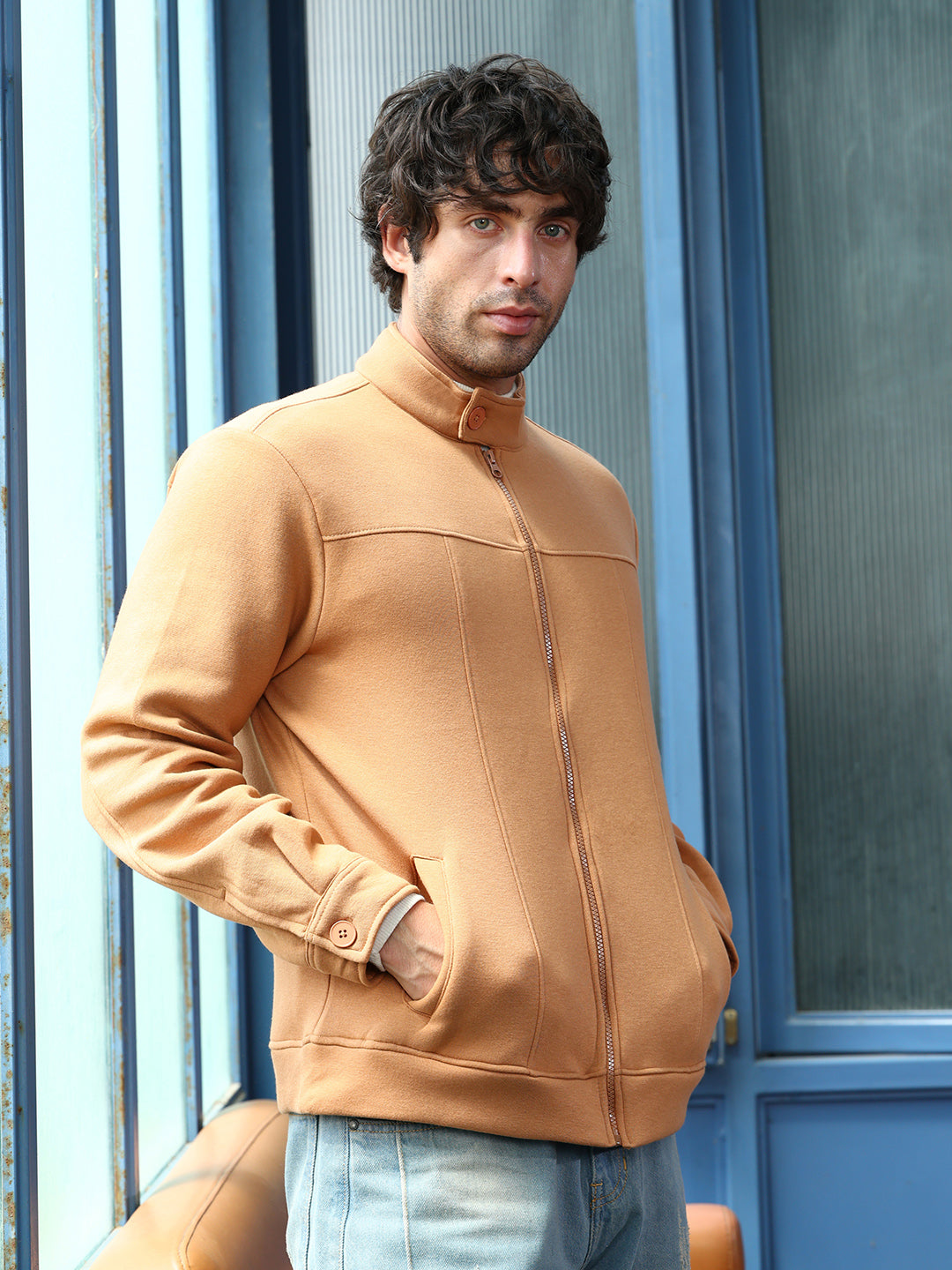 Campus Sutra Panel-Stitch Knit Jacket