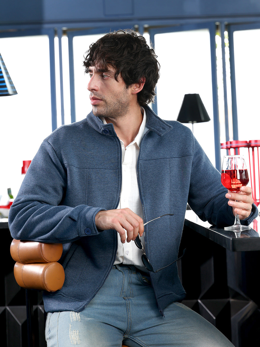 Campus Sutra Panel-Stitch Knit Jacket