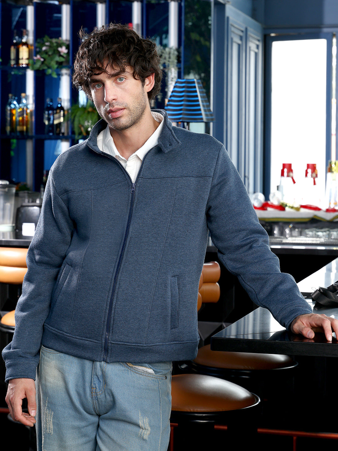 Campus Sutra Panel-Stitch Knit Jacket