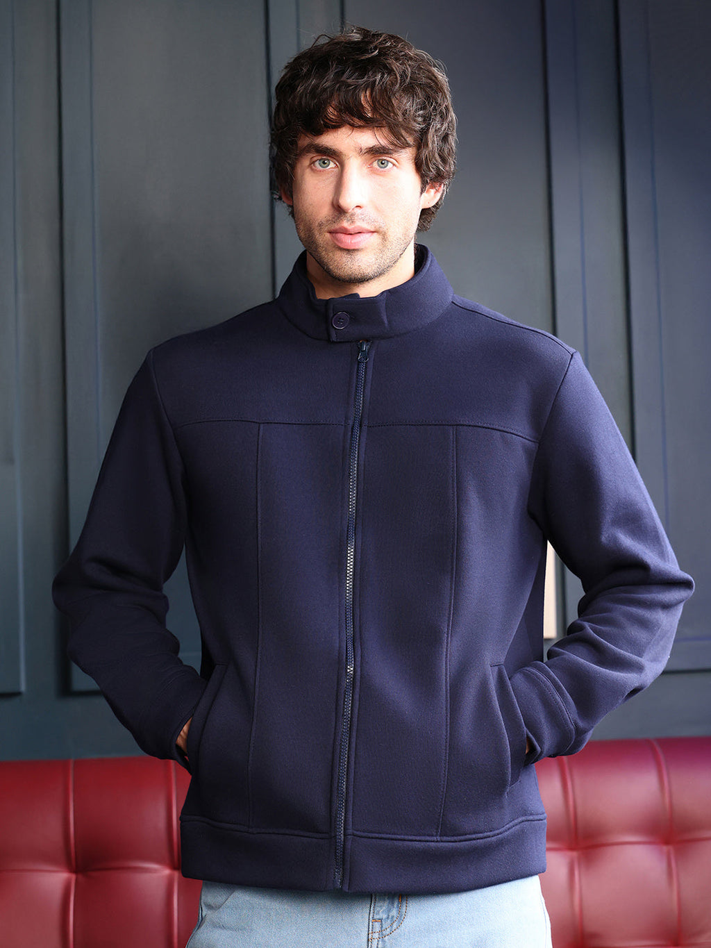 Campus Sutra Panel-Stitch Knit Sweatshirt