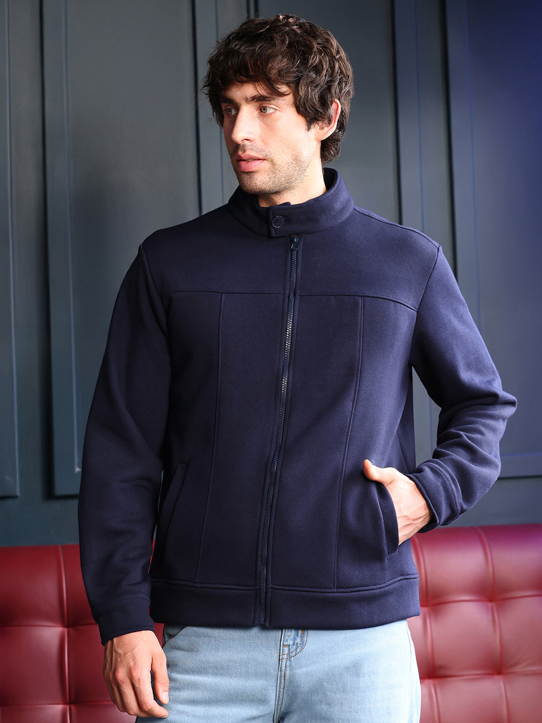 Campus Sutra Panel-Stitch Knit Sweatshirt