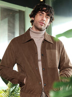 Campus Sutra Solid-Corduroy Utility Bomber Jacket