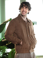 Campus Sutra Solid-Corduroy Utility Bomber Jacket