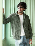 Campus Sutra Faded-Corduroy Utility Bomber Jacket