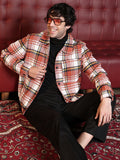 Campus Sutra Twill-Plaid Utility Bomber Jacket