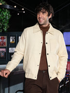 Campus Sutra Lined-Jacquard Utility Bomber Jacket