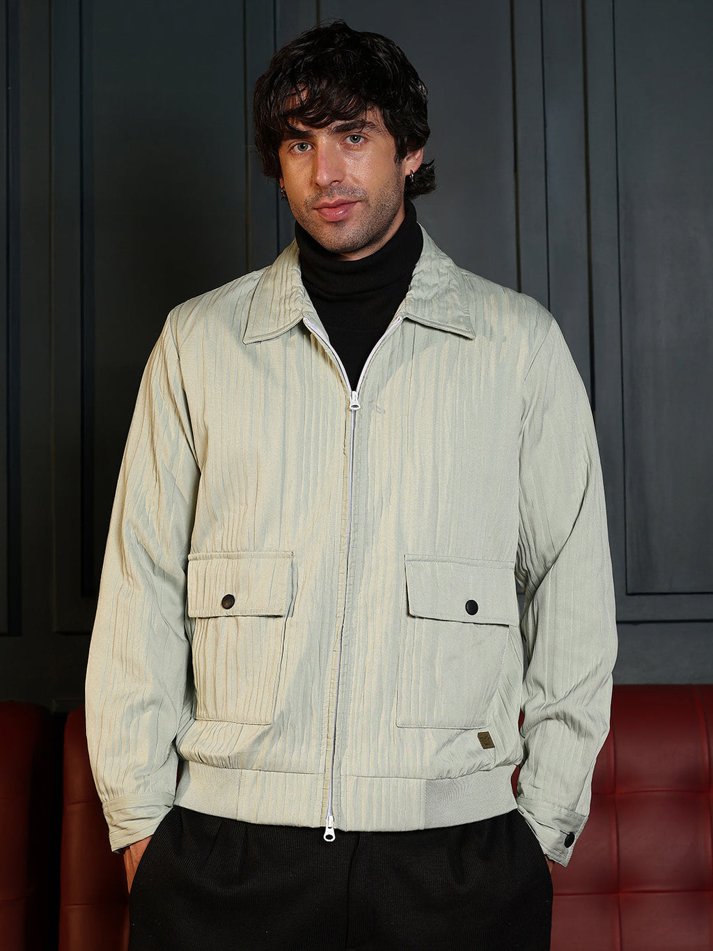 Campus Sutra Zip-Front Crushed-Tactile Jacket