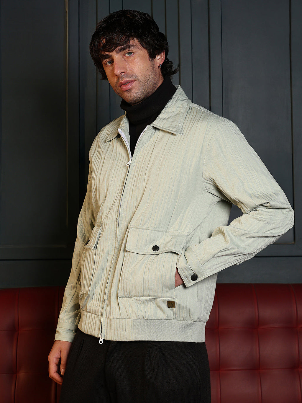 Campus Sutra Zip-Front Crushed-Tactile Jacket