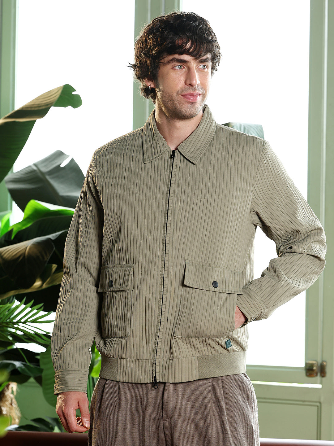 Campus Sutra Zip-Front Crushed-Tactile Jacket