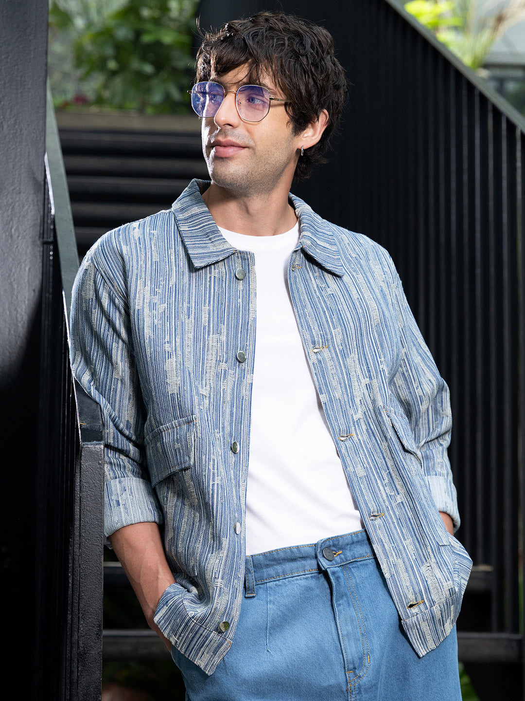 Campus Sutra Relaxed Jacquard-Denim Jacket