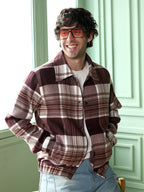 Campus Sutra Brushed-Plaid Bomber Jacket