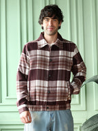 Campus Sutra Brushed-Plaid Bomber Jacket