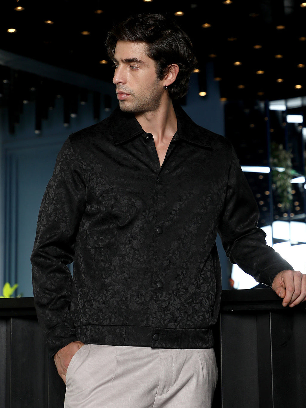 Campus Sutra Bloom-Jacquard Bomber Jacket