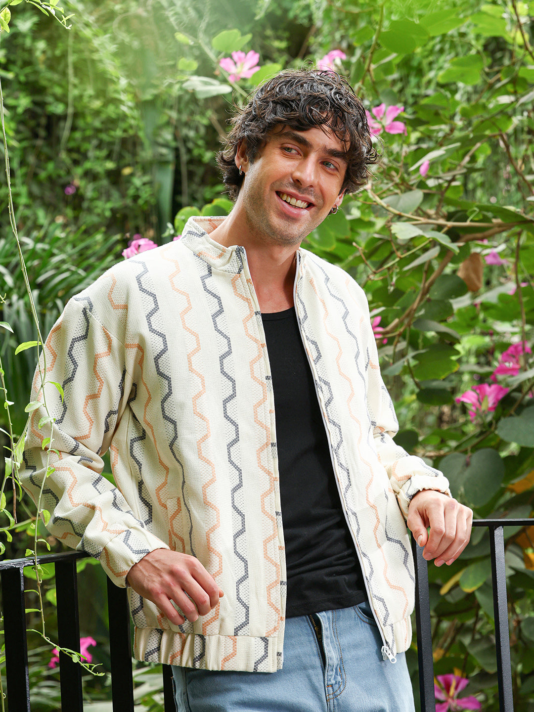 Campus Sutra Zigzag-Jacquard Bomber Jacket