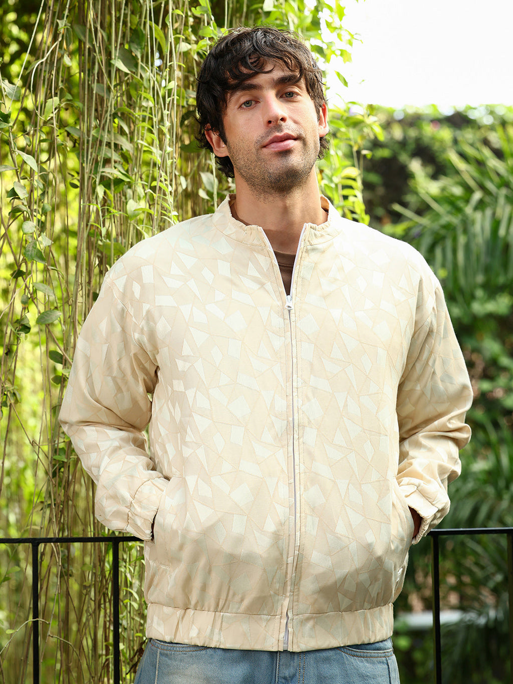 Campus Sutra Mozaic-Jacquard Bomber Jacket