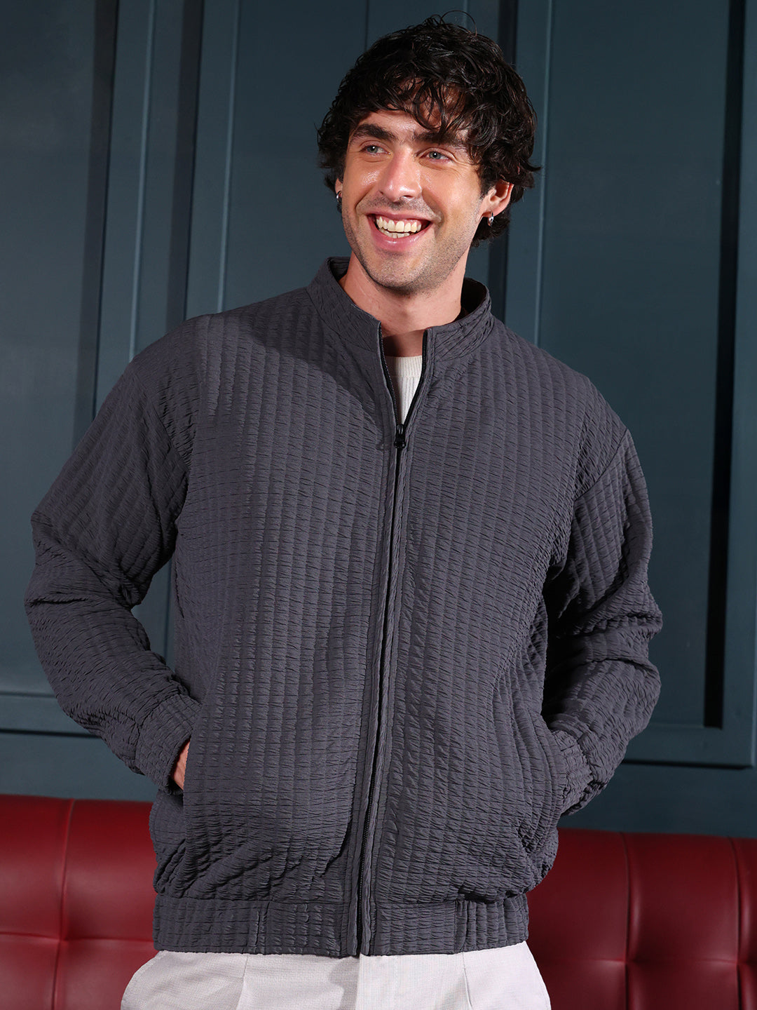 Campus Sutra Cubic-Tactile Bomber Jacket