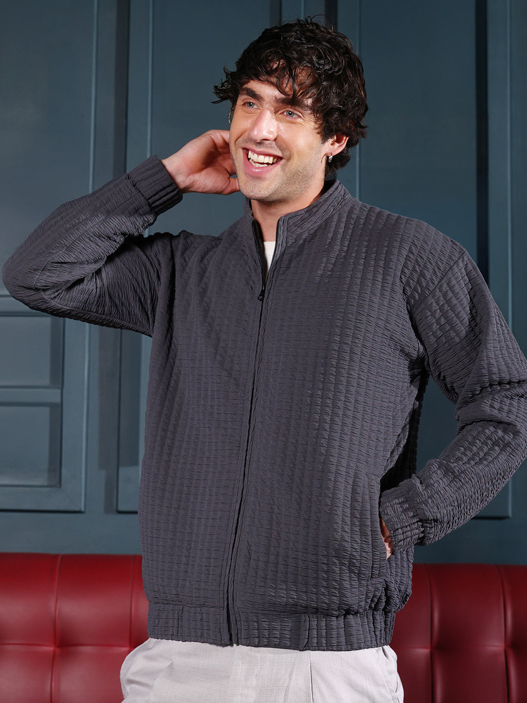 Campus Sutra Cubic-Tactile Bomber Jacket