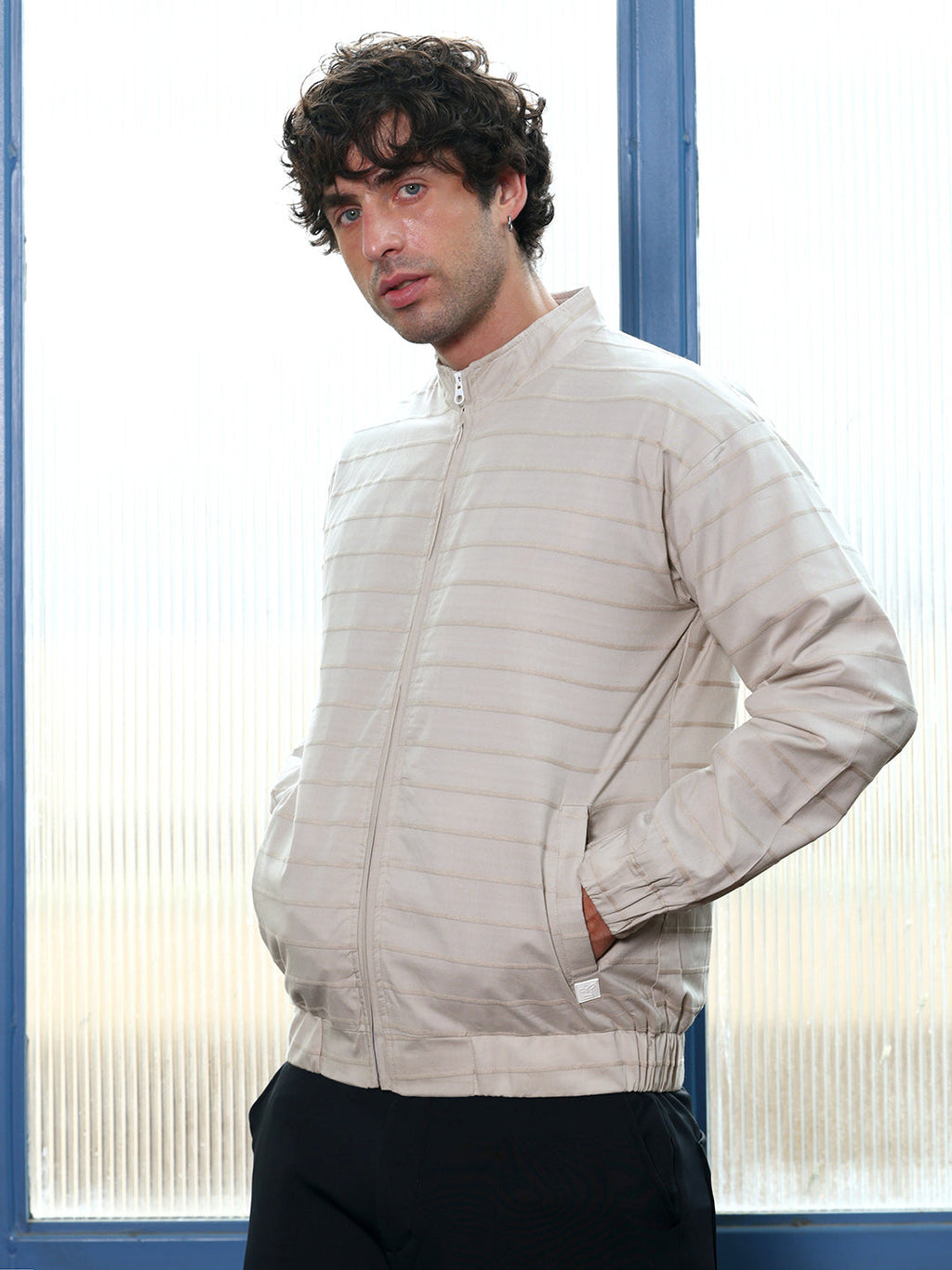 Campus Sutra Pinline-Jacquard Bomber Jacket